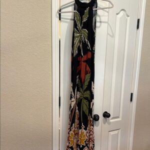 Floral Halter Maxi Dress with Tropical Print